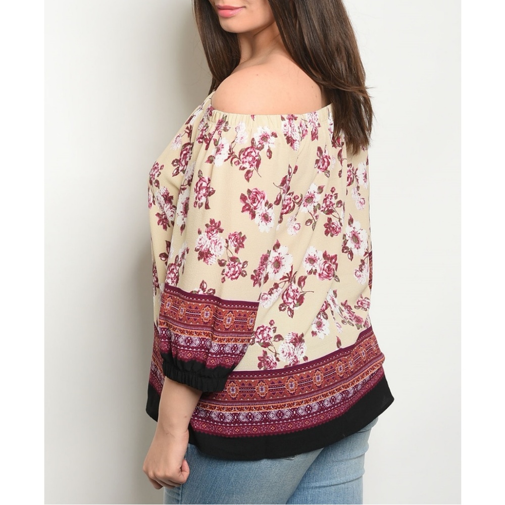 Burgundy Cream Floral Top {Zenobia} - Picture 3 of 3